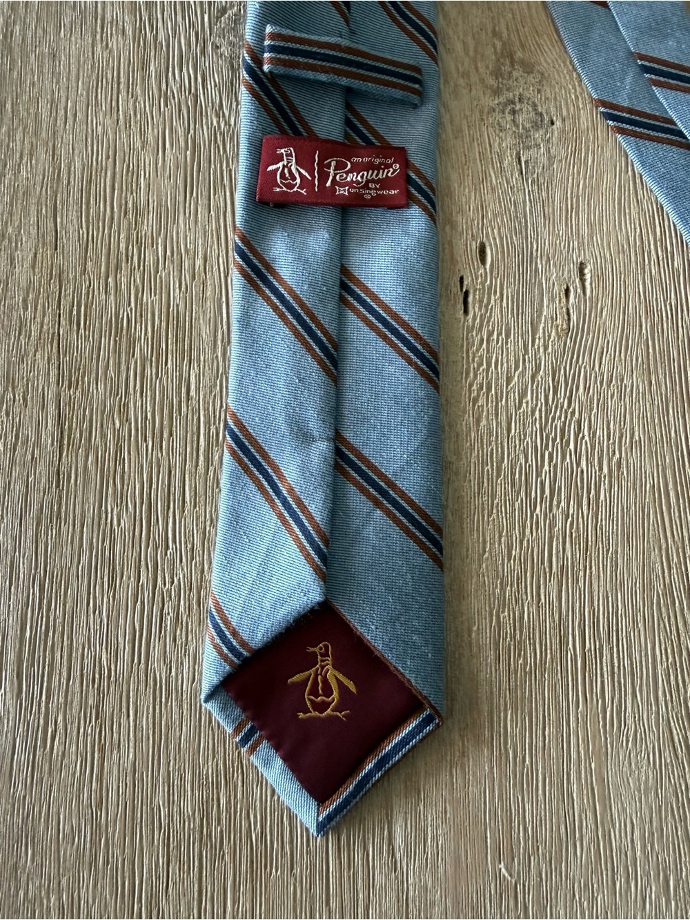Original Penguin Light Blue Striped Tie with Brown and Navy Accents